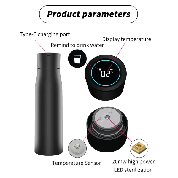 18oz Self-Cleaning UV Water Bottle - Image 5